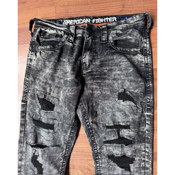 American Fighter Striker Jeans Mens 31 (31x33) Black Relaxed Straight Distressed - Picture 4 of 16